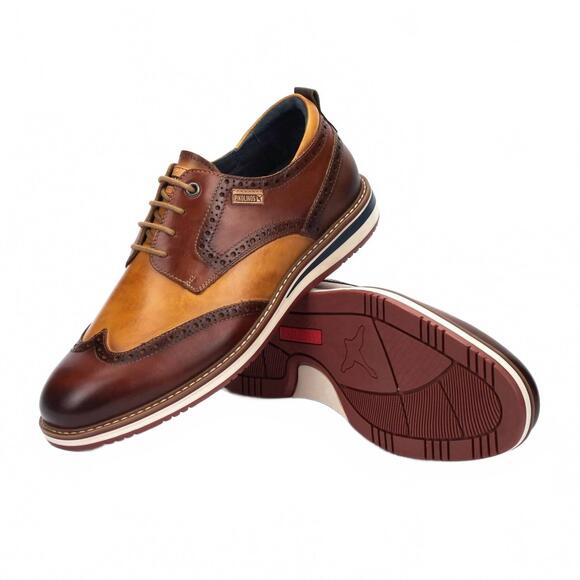 NEW PIKOLINOS men's avila two-tone lace-up shoes in cognac - Picture 5 of 6